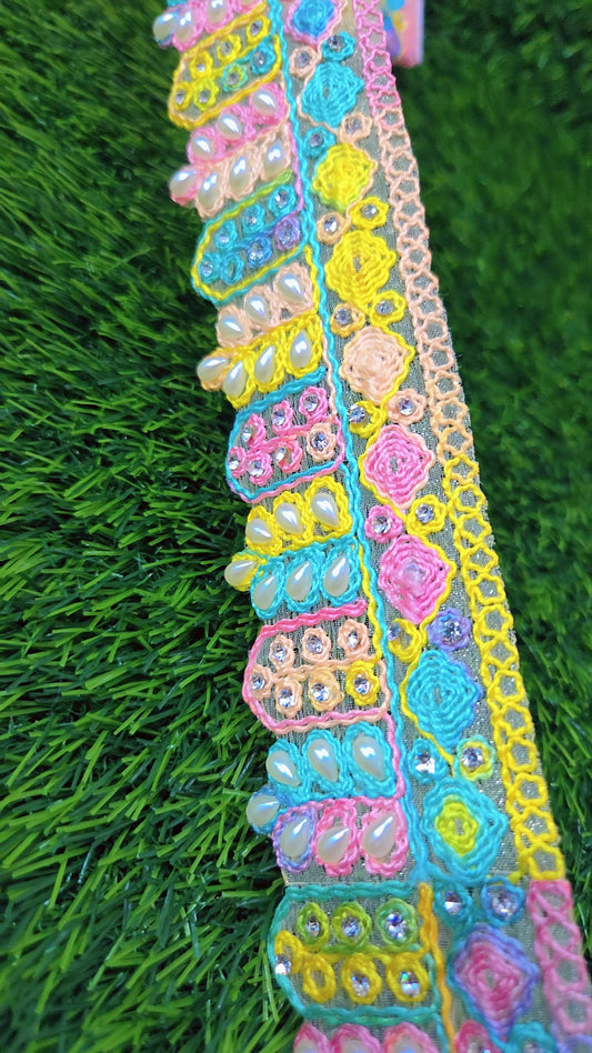 Gold Color Handmade Embellish Dupatta Lace|| Crafting Ribbon Tape || Curtain Fabric Trim || Edging For Cushion Covers (Copy) (Copy) (Copy)