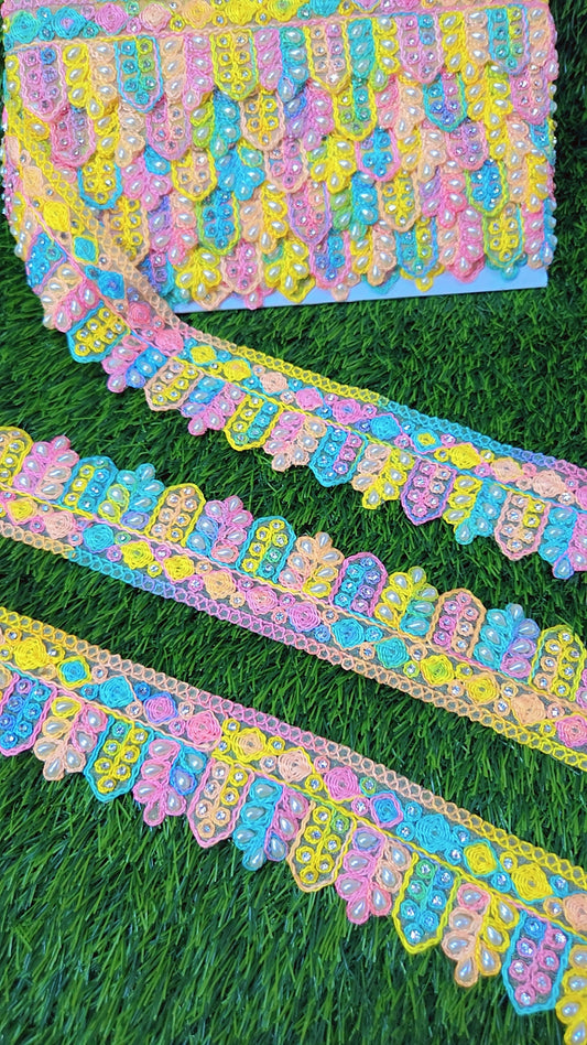 Gold Color Handmade Embellish Dupatta Lace|| Crafting Ribbon Tape || Curtain Fabric Trim || Edging For Cushion Covers (Copy) (Copy) (Copy)